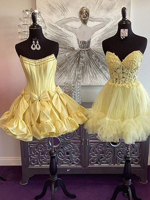 A-Line Strapless Short Satin Homecoming Dress With Bowknot