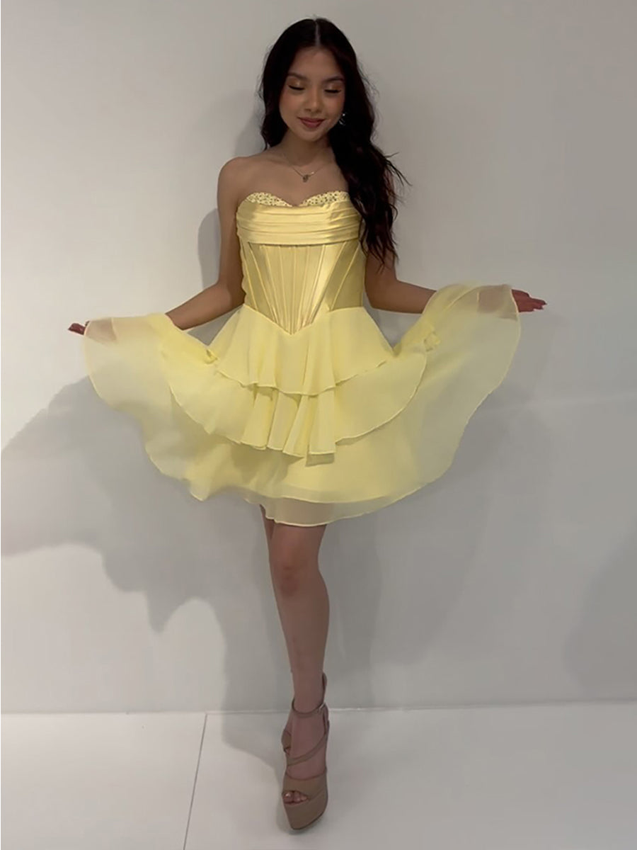 A-Line Ruffled Tiered Short Corset Homecoming Dress - FashionDia