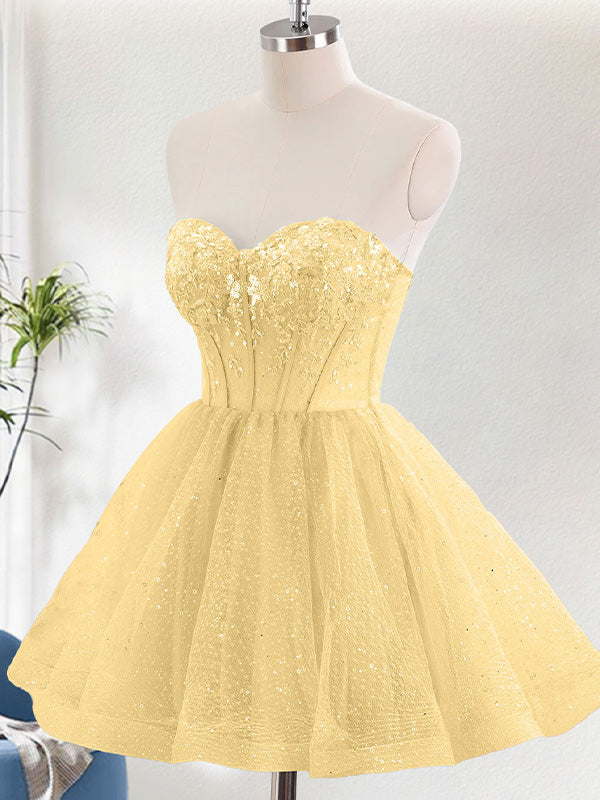 A Line Sweetheat Corset Tulle Homecoming Dress with Sequins