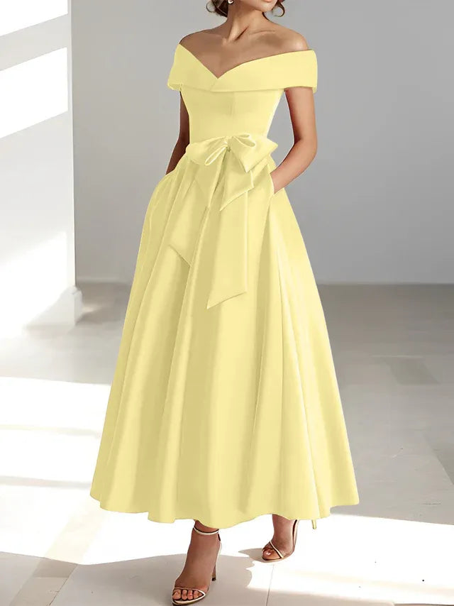 A-Line/Princess Off-the-Shoulder Sleeveless Ankle-Length Mother of the Bride Dresses with Pockets