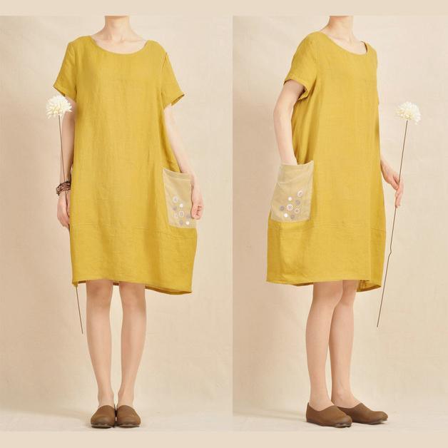 Yellow linen shift dress orginal summer dresses