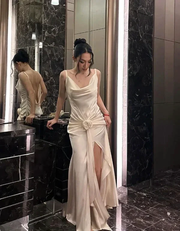 Classy White Mermaid Prom Evening Dress With Flowers,Formal Wedding Dress Y8227 by simplepromdress