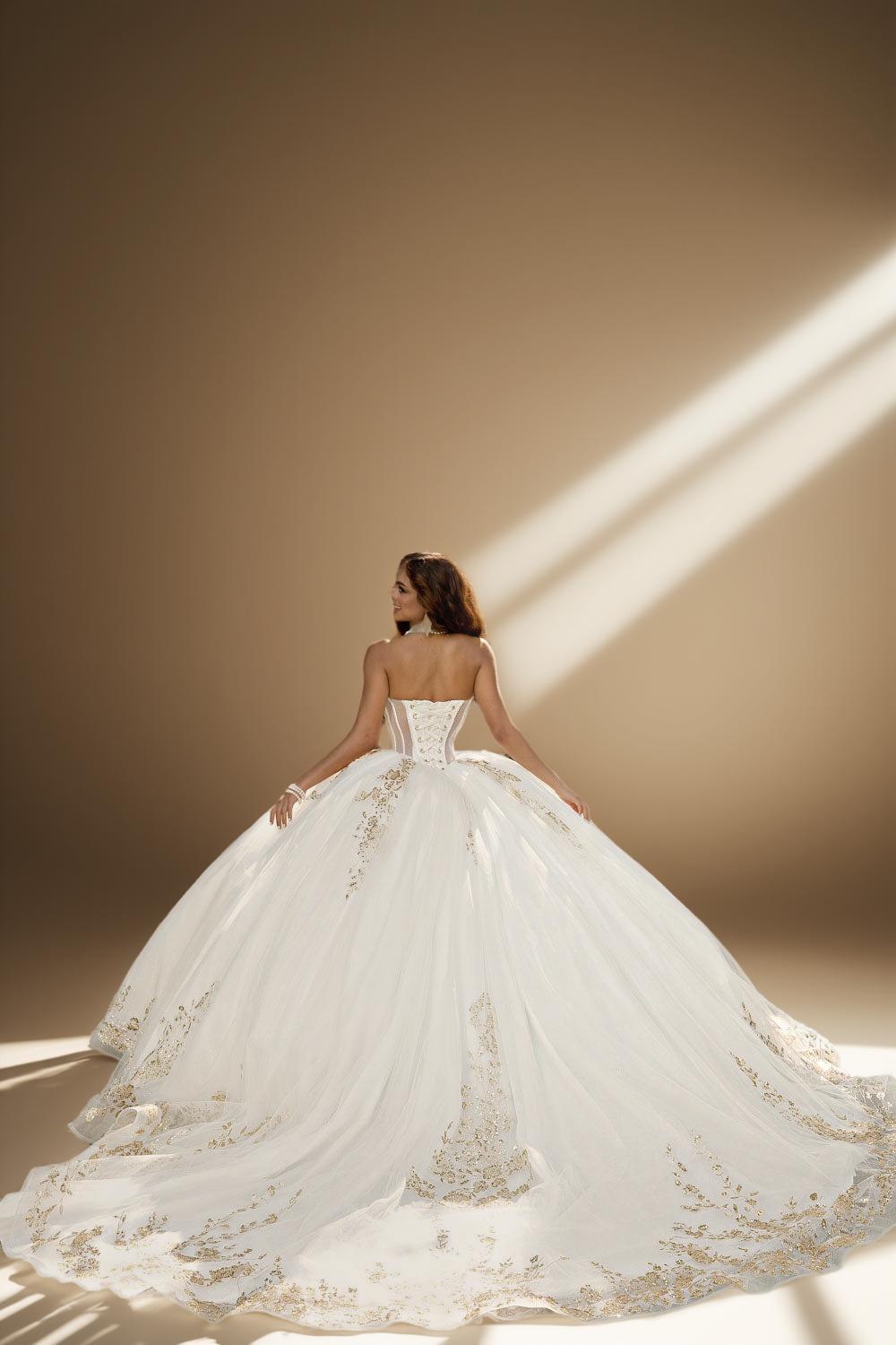 Strapless Glitter Tulle Quinceanera Ball Gown in Ivory Gold (ZD17562) - View 6 | VelvetHem