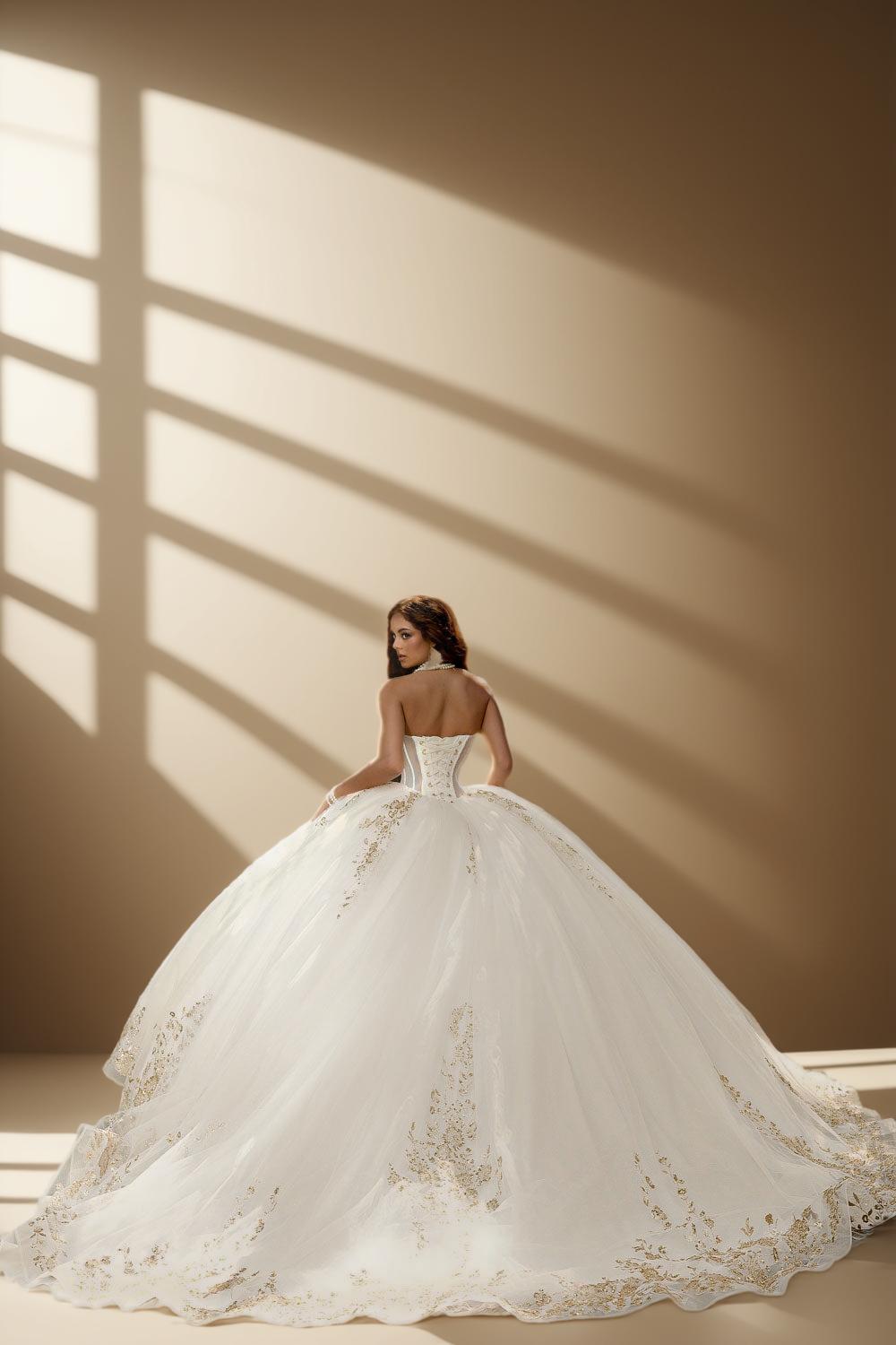 Strapless Glitter Tulle Quinceanera Ball Gown in Ivory Gold (ZD17562) - View 10 | VelvetHem