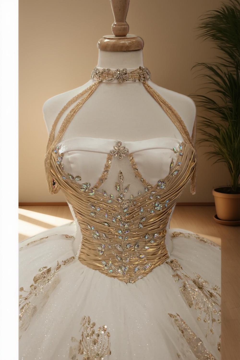 Strapless Glitter Tulle Quinceanera Ball Gown in Ivory Gold (ZD17562) - View 11 | VelvetHem