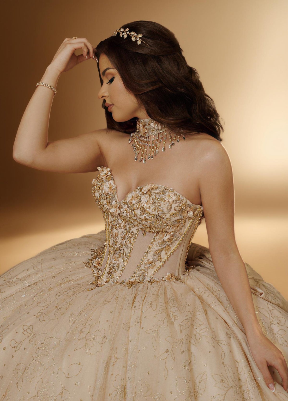 3D Floral Off Shoulder Quinceanera Ball Gown with Beaded Fringe (ZD17567) - View 6 | VelvetHem