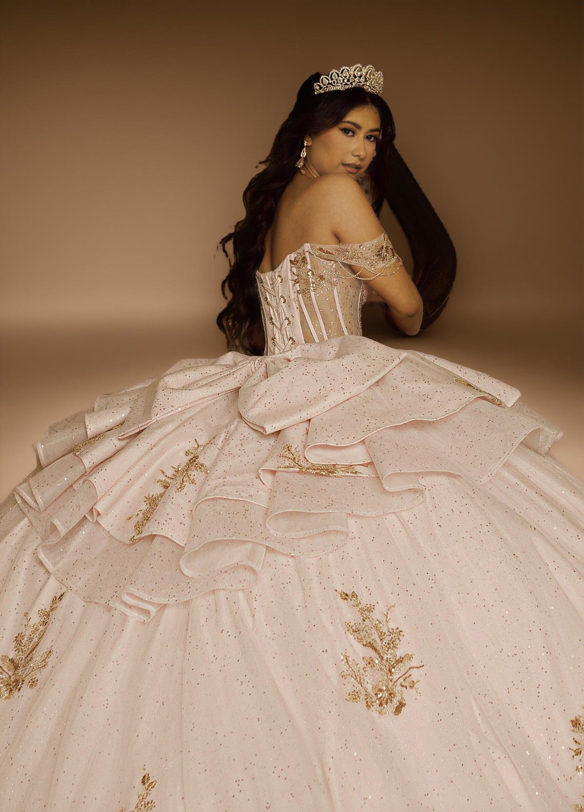 Off Shoulder Beaded Fringe Quinceanera Ball Gown (ZD17568) - View 4 | VelvetHem