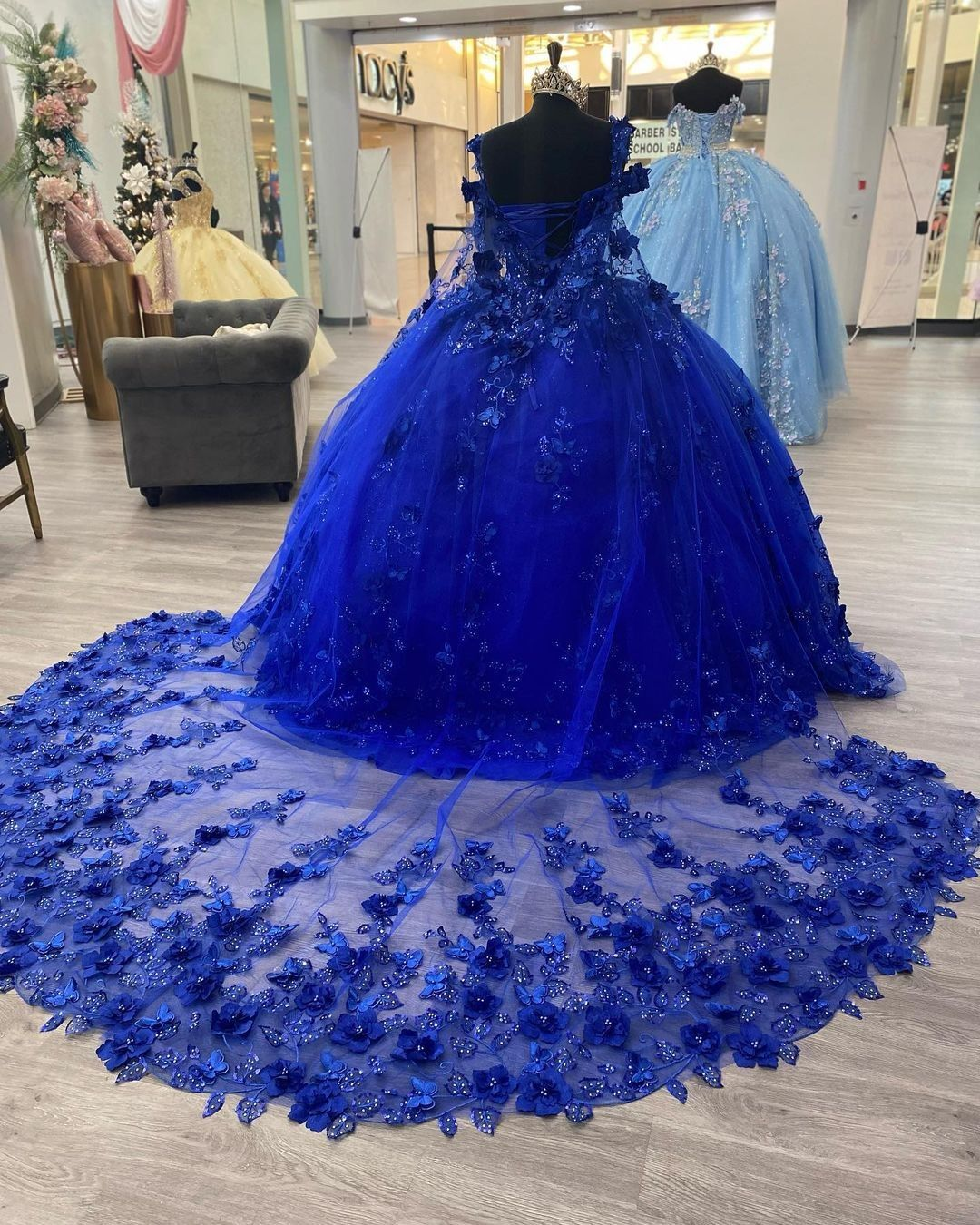 Royal Blue Sweet 16 Princess Ball Gown Quinceanera Dresses with Train for Girls Prom Party Evening Long,Y2479 - View 5 | VelvetHem