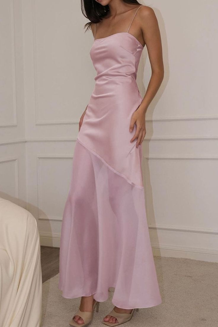 Elegant Pink Spaghetti Straps Party Dress Slit Prom Dress