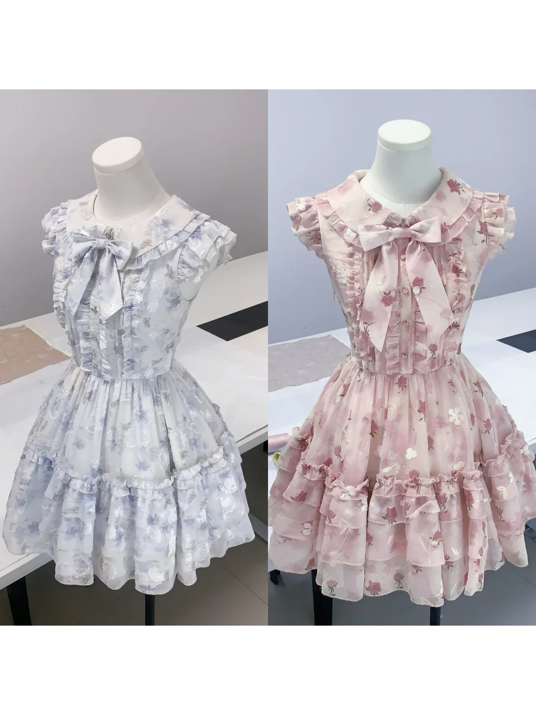 Cute Blue Chiffon Print Floral A-Line Short Birthday Outfits Formal 7th Grade Homecoming Dress - View 7 | FashionDia