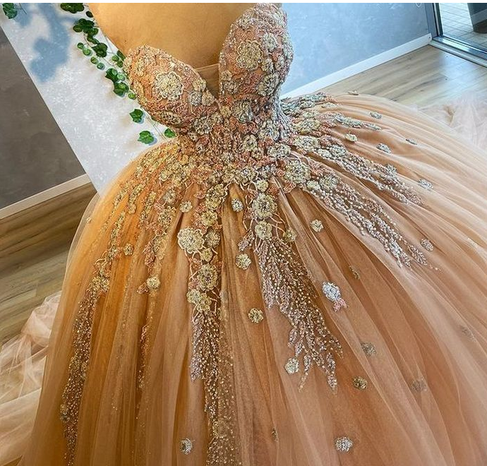 Champagne prom dresses, sweetheart neckline prom dress  C127