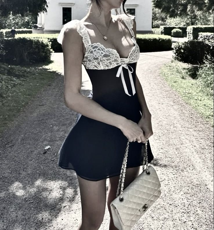 Pretty Black Lace Chiffon Short Prom Dress Formal Homecoming Dress Birthday Dress - View 4 | FashionDia