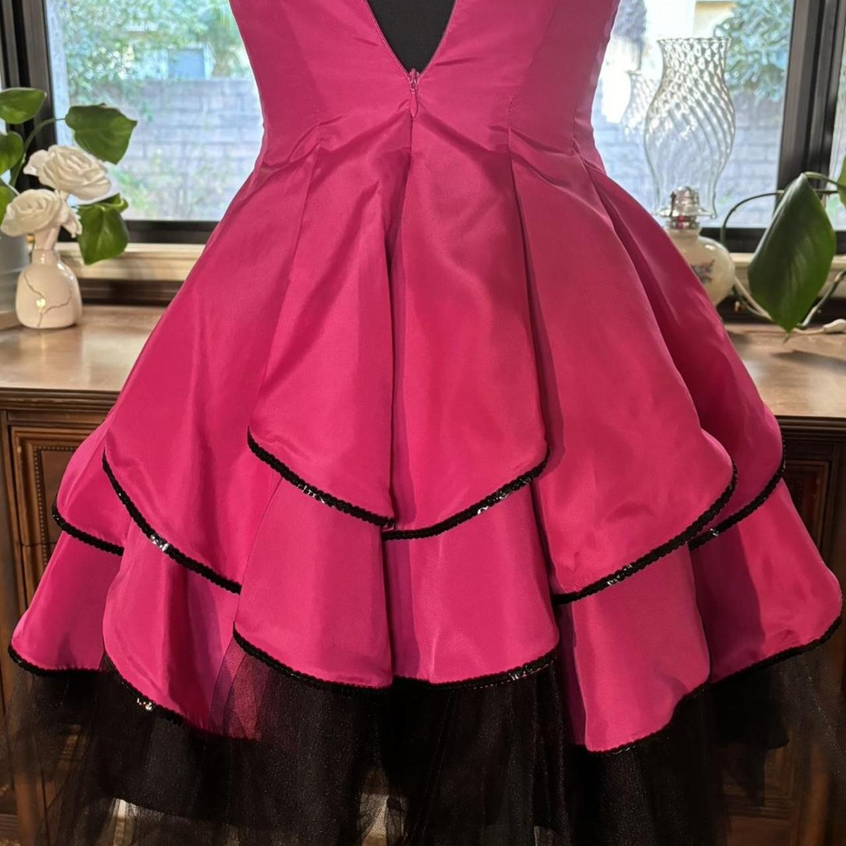 Cute Hot Pink Strapless Satin Layered A-Line Short Party Dress Formal Homecoming Dress Birthday Outfits