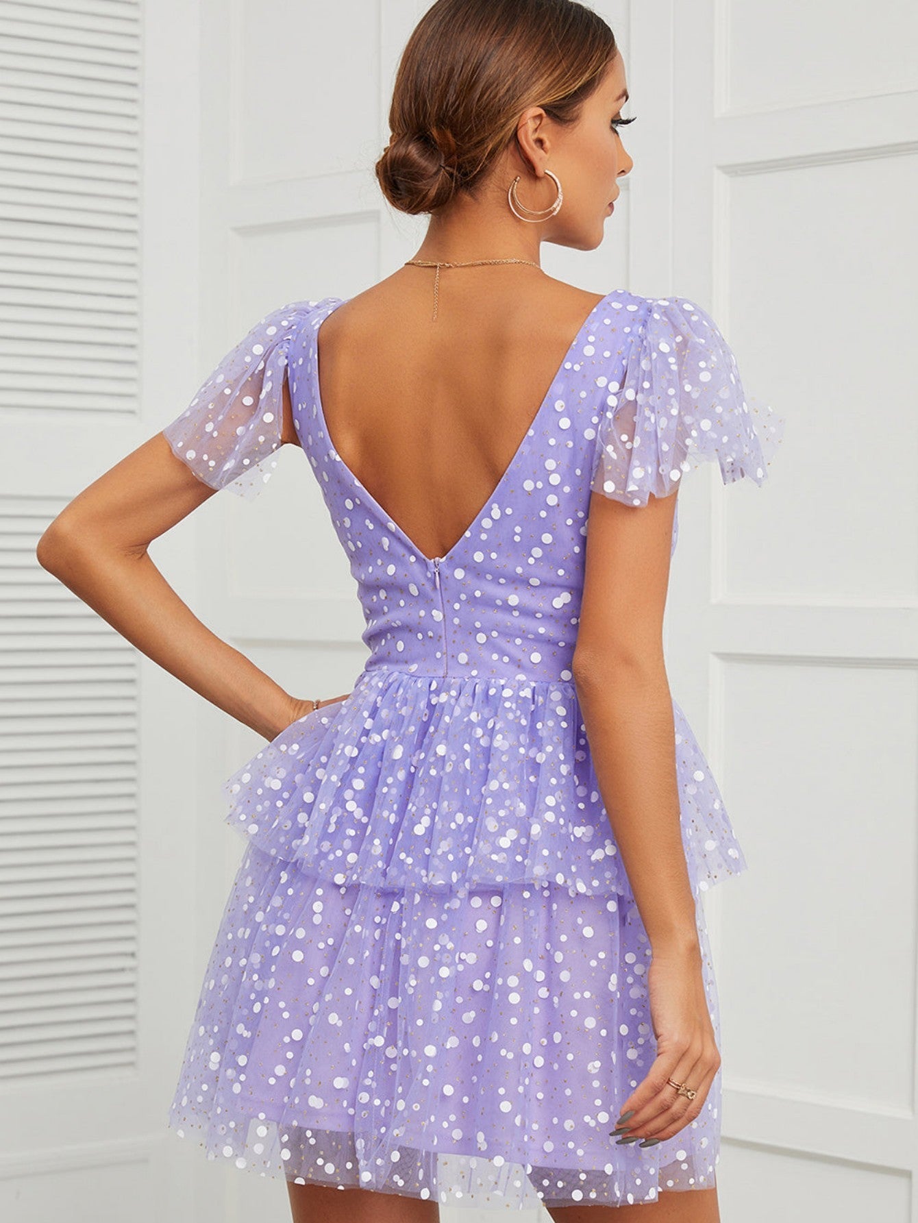 Champagne A Line V Neck Short Graduation Homecoming Party Dress - Fashionpara