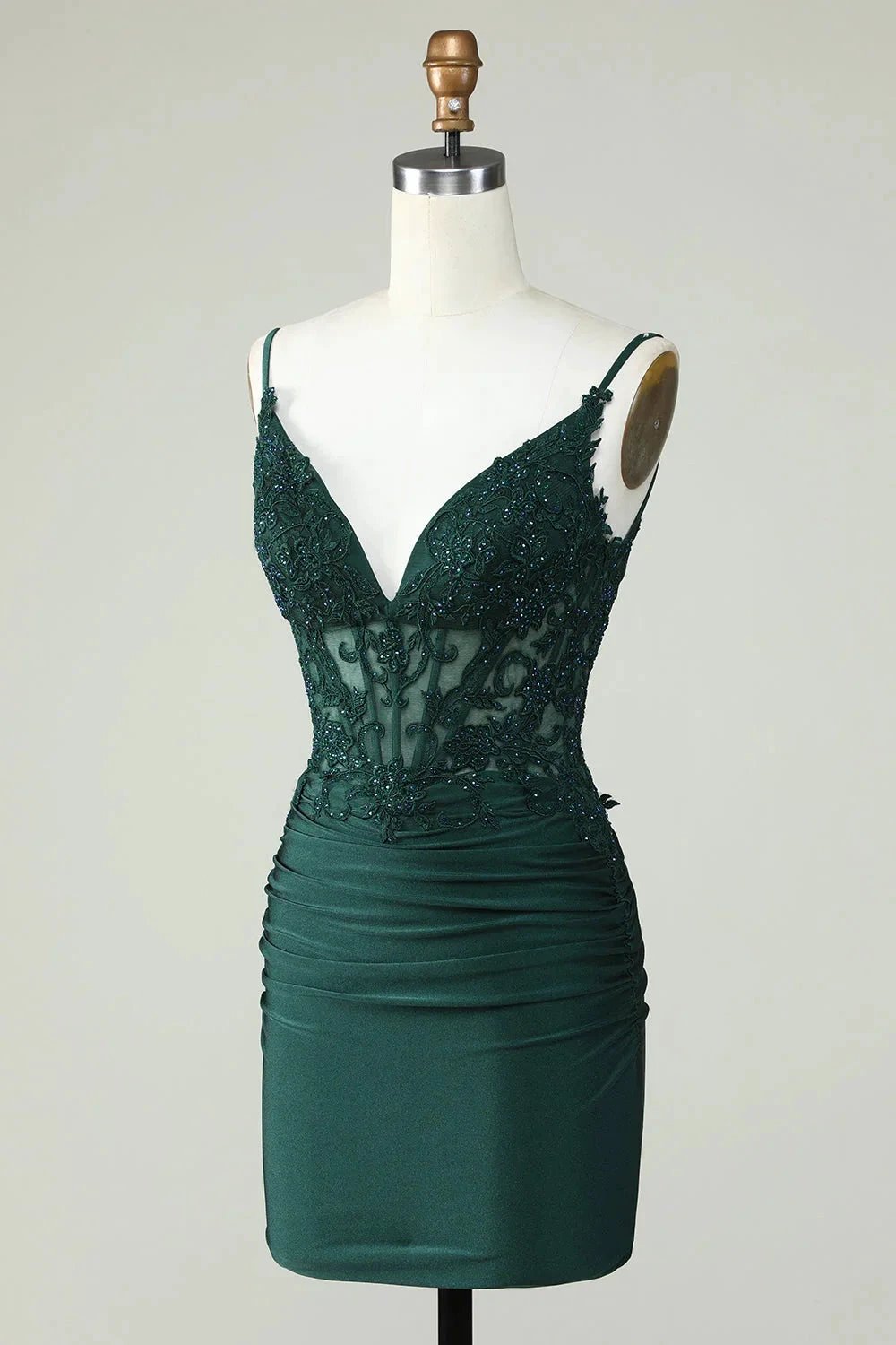 Bodycon Dark Green Spaghetti Straps Corset Homecoming Dress with Beading (ZD11541)