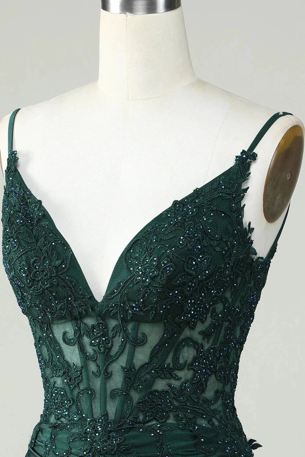 Bodycon Dark Green Spaghetti Straps Corset Homecoming Dress with Beading (ZD11541)