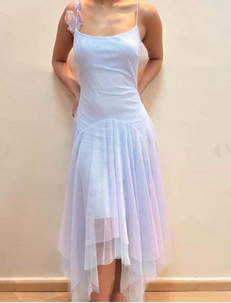 Lavender Tulle A Line Short Prom Dress,Homecoming Dress With Flowers