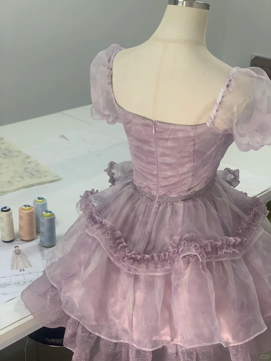 Sweet Lavender Organza Layered A-Line Short Birthday Dress Homecoming Dress - View 4 | FashionDia