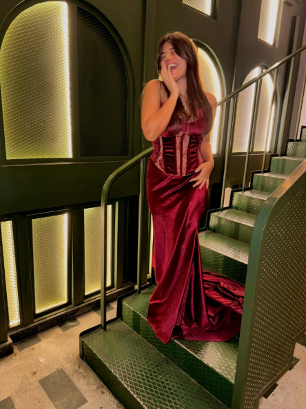 Classy Burgundy Lace Satin Pleated Mermaid Long Wedding Guest Dress Formal Party Dress Evening Gown - View 3 | FashionDia