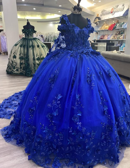 Royal Blue Sweet 16 Princess Ball Gown Quinceanera Dresses with Train for Girls Prom Party Evening Long,Y2479 - View 4 | VelvetHem