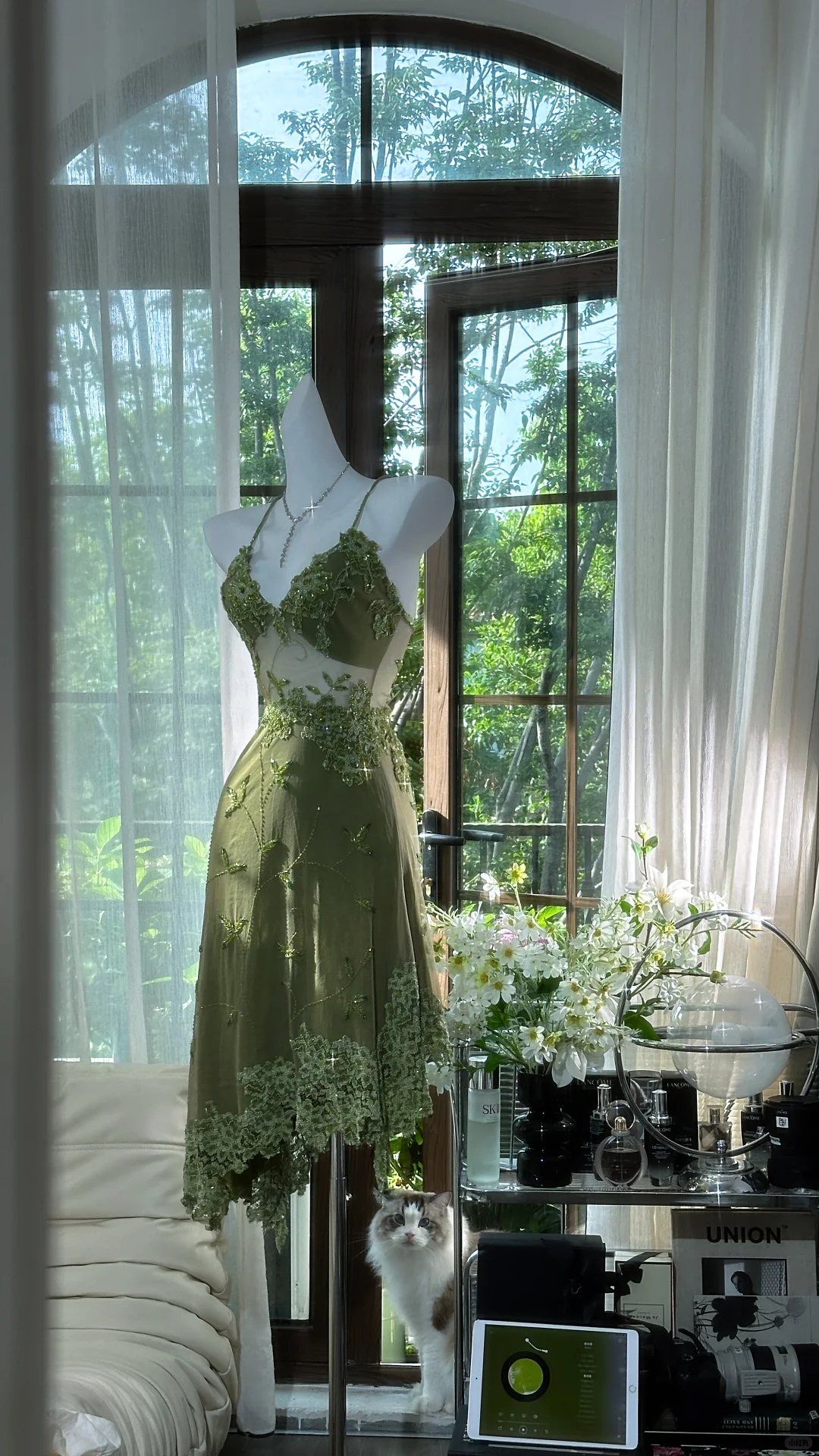 Vintage Spaghetti Straps Green Lace Appliques Beaded Short Graduation Homecoming Dress Birthday Outfits S723