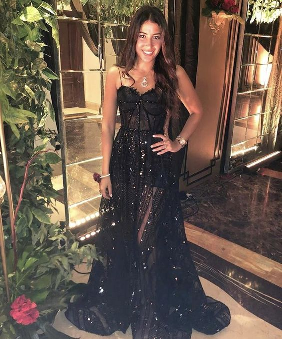 Black Fashion A Line Long Evening Dress Y7051 - View 2 | VelvetHem