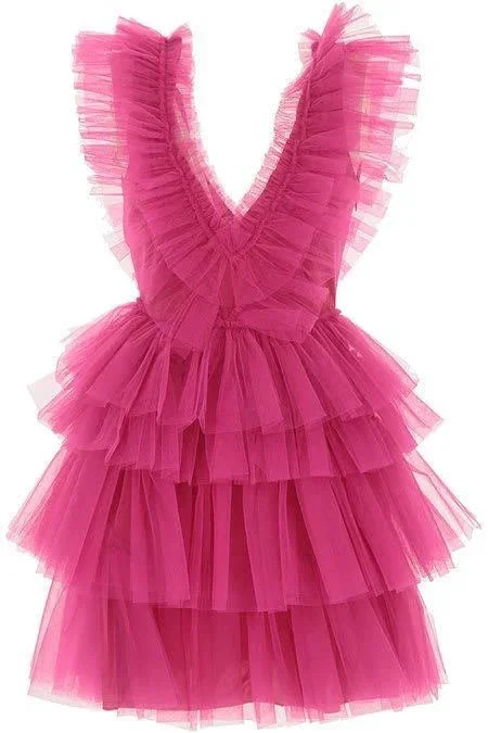A Line V Neck Tiered Homecoming Dress Tulle Short Prom Party Dresses Y1458 by simplepromdress