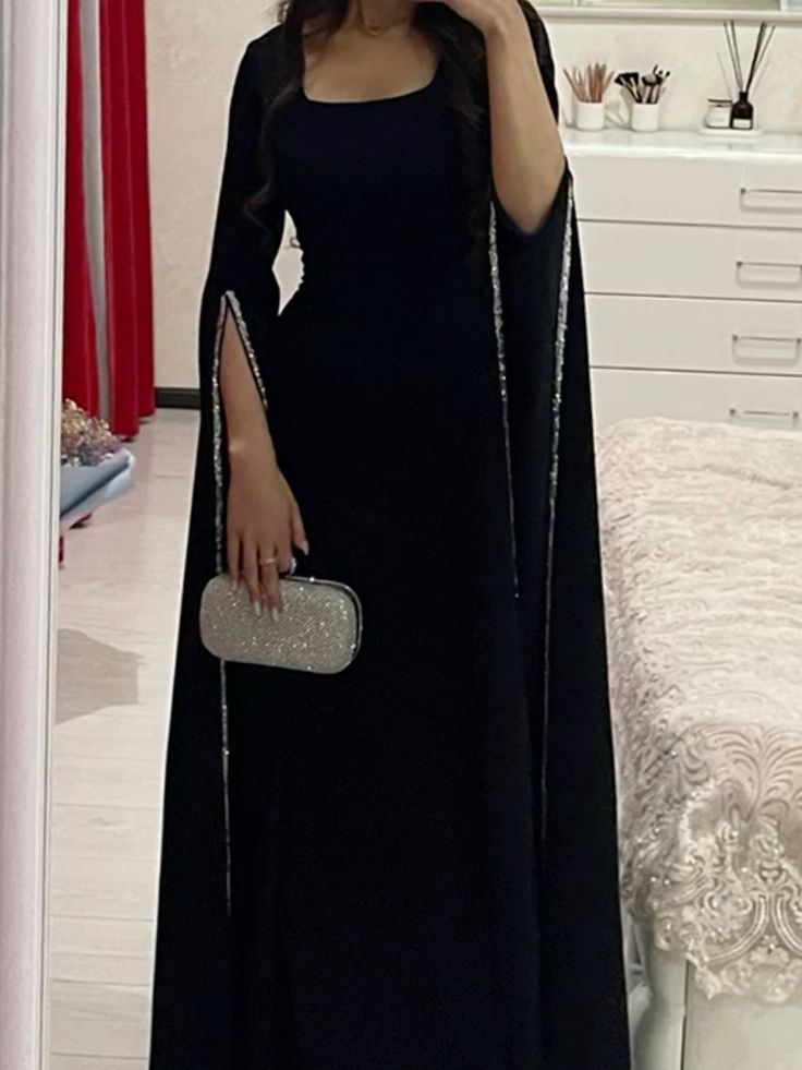 Charming Black Long Sleeves Prom Dress Black Evening Dress Y7089 - View 2 | VelvetHem