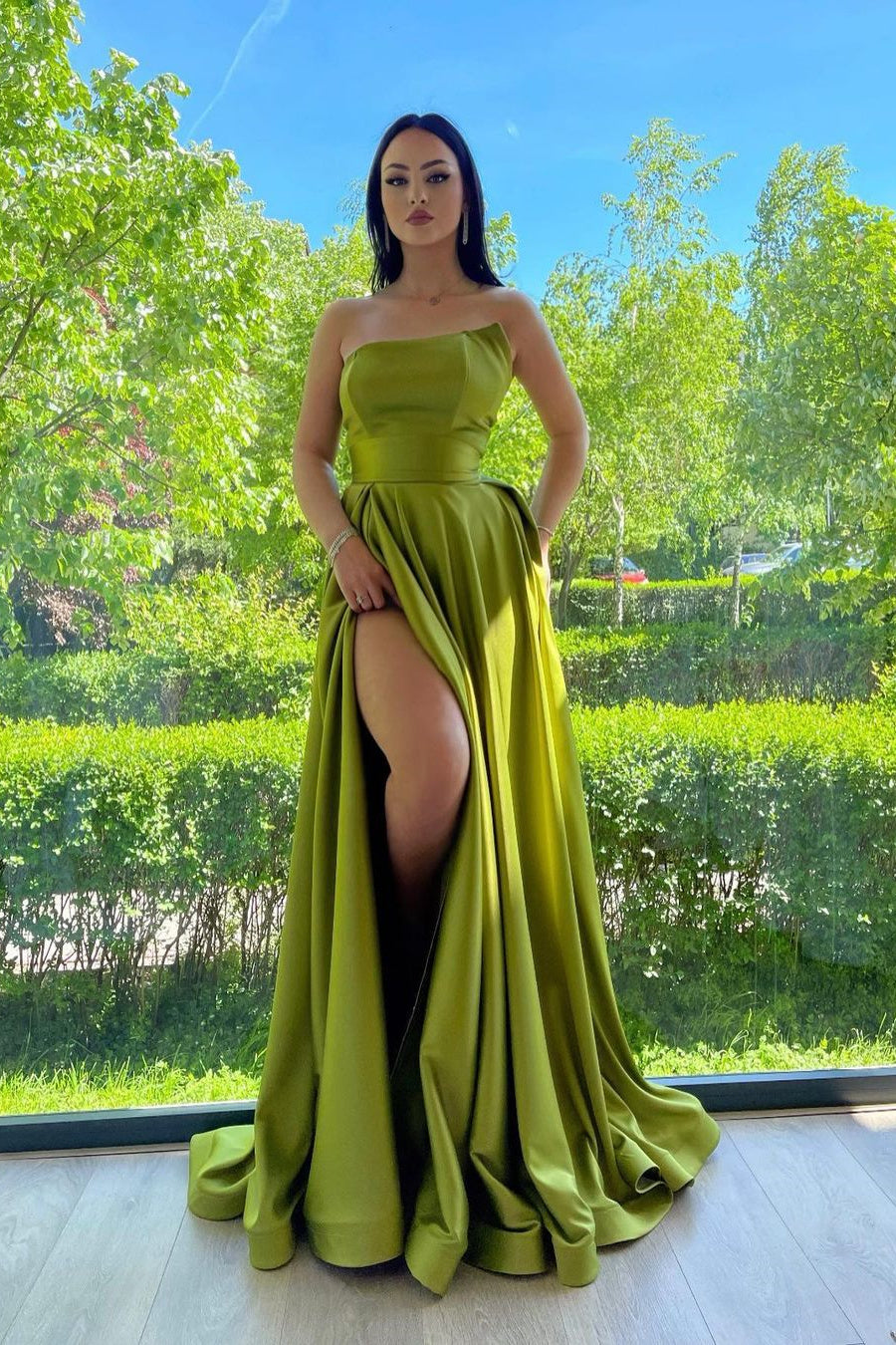 A-Line Asymmetrical High Split Floor-Length Sleeveless Open Back Prom Dress
