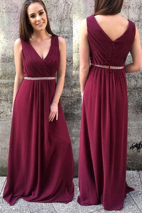 A-line Burgundy Chiffon Prom Dresses Long Bridesmaid Dresses BD059 by pgmdress