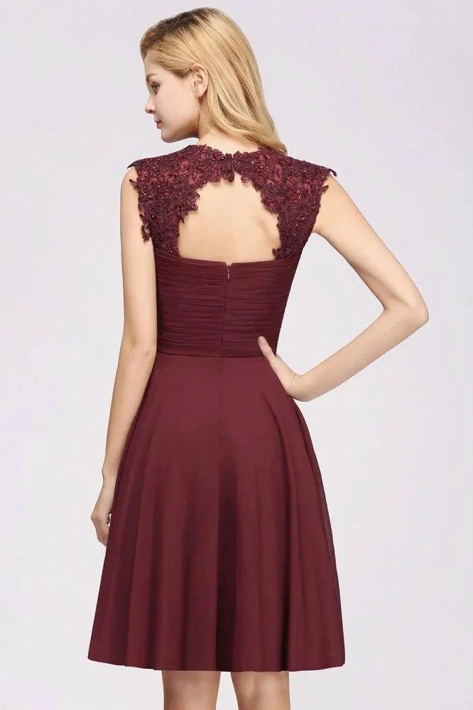 A-line Chiffon Appliques Jewel Sleeveless Knee-Length Bridesmaid Dresses with Ruffles (ZD13116)