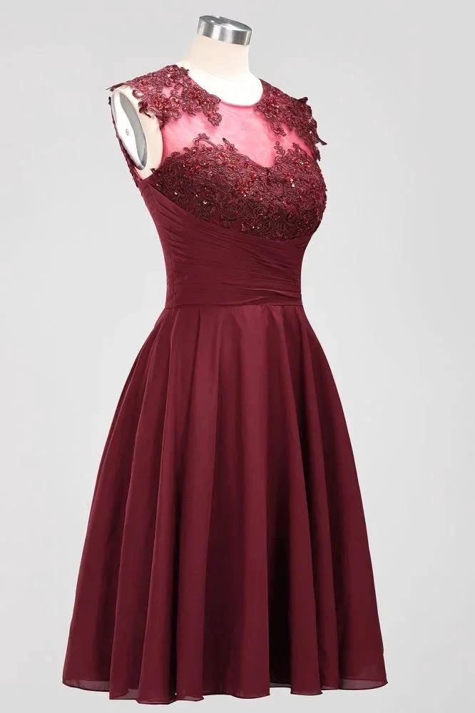 A-line Chiffon Appliques Jewel Sleeveless Knee-Length Bridesmaid Dresses with Ruffles (ZD13116)