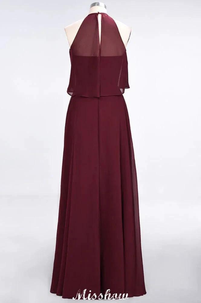 A-Line Chiffon Jewel Sleeveless Bridesmaid Dress Floor-Length Formal Event Dress (ZD12899)