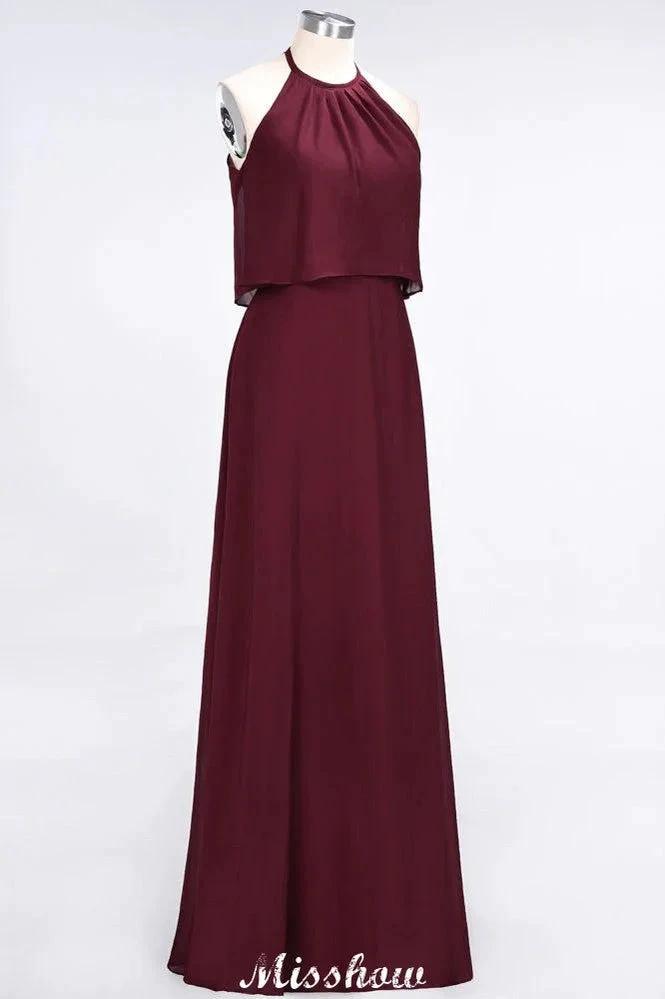 A-Line Chiffon Jewel Sleeveless Bridesmaid Dress Floor-Length Formal Event Dress (ZD12899)