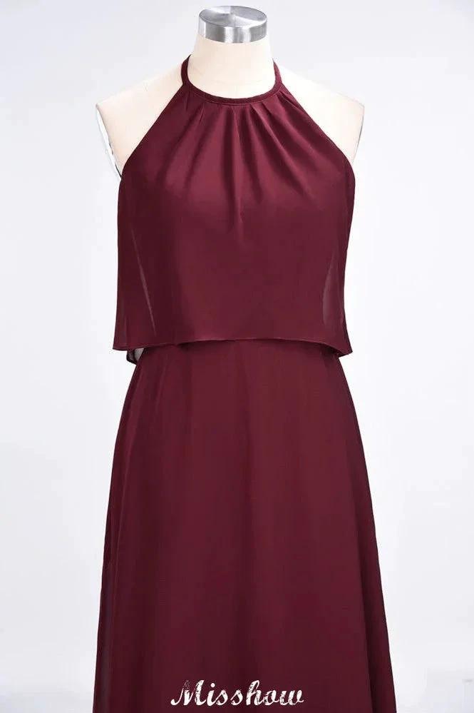 A-Line Chiffon Jewel Sleeveless Bridesmaid Dress Floor-Length Formal Event Dress (ZD12899)