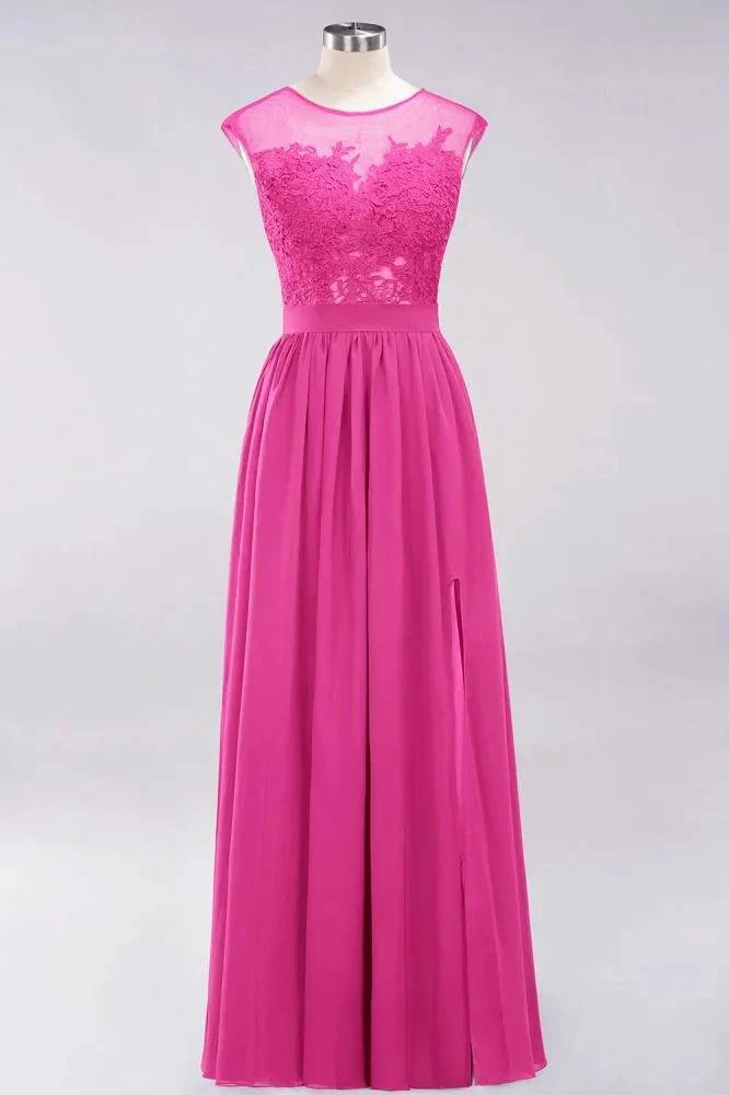 A-line Chiffon Lace Jewel Sleeveless Floor-Length Bridesmaid Dresses with Appliques by misshow.com