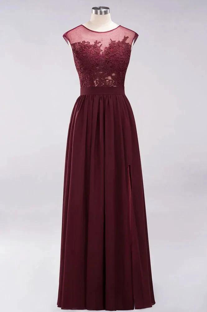 A-line Chiffon Lace Jewel Sleeveless Floor-Length Bridesmaid Dresses with Appliques by misshow.com