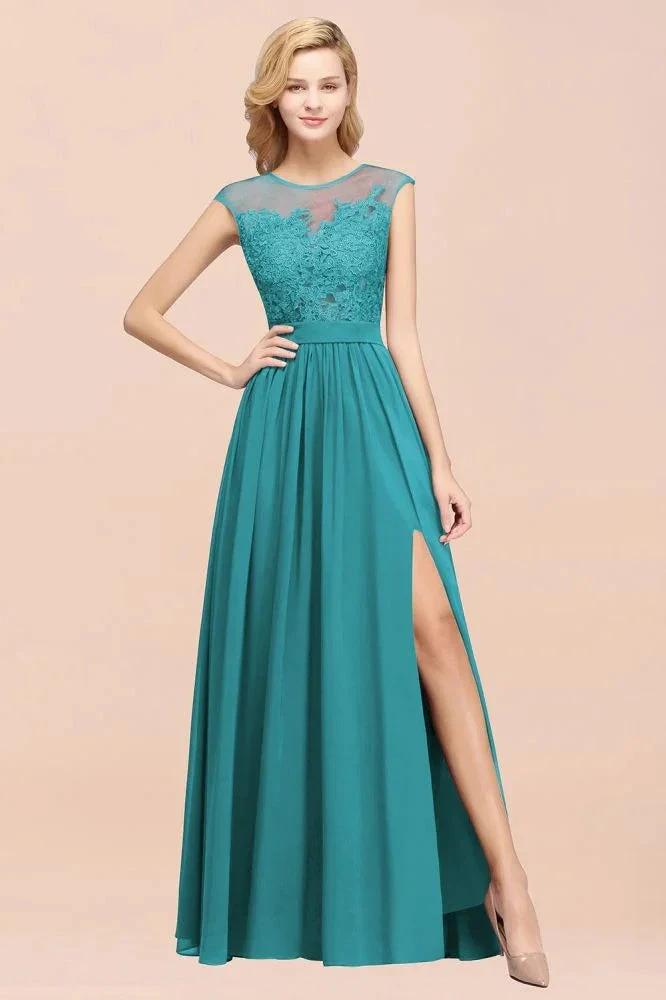 A-line Chiffon Lace Jewel Sleeveless Floor-Length Bridesmaid Dresses with Appliques (ZD13094)