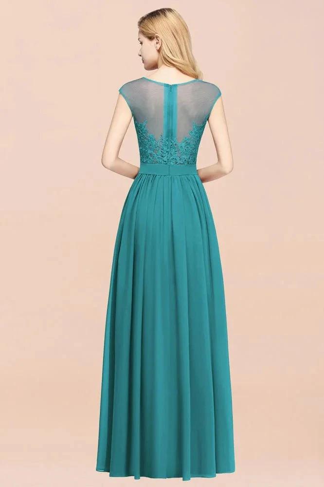 A-line Chiffon Lace Jewel Sleeveless Floor-Length Bridesmaid Dresses with Appliques (ZD13094)