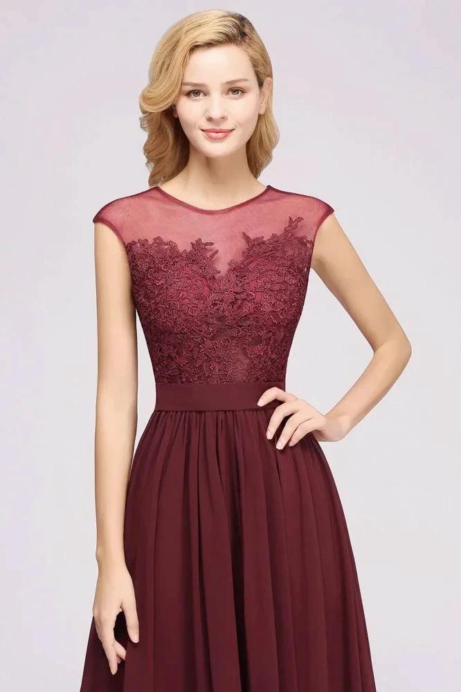 A-line Chiffon Lace Jewel Sleeveless Floor-Length Bridesmaid Dresses with Appliques (ZD13094)