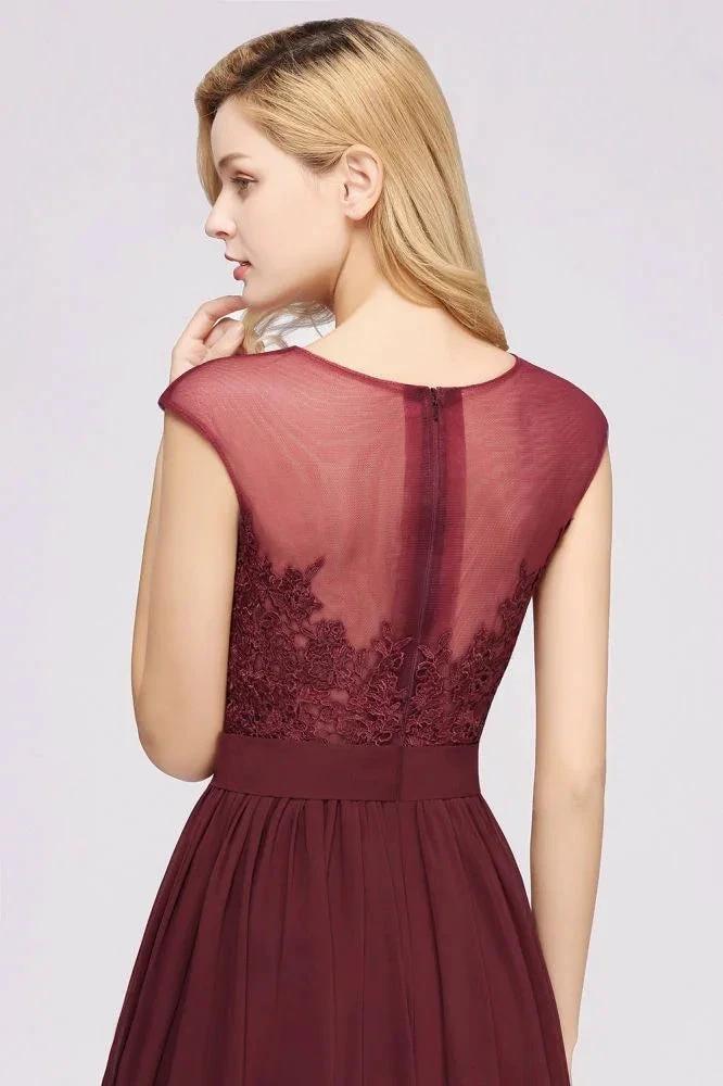 A-line Chiffon Lace Jewel Sleeveless Floor-Length Bridesmaid Dresses with Appliques (ZD13094)