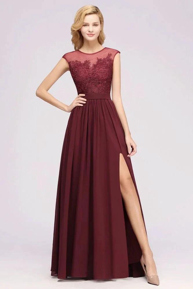 A-line Chiffon Lace Jewel Sleeveless Floor-Length Bridesmaid Dresses with Appliques (ZD13094)