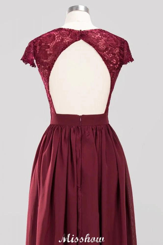 A-line Chiffon Lace V-Neck Sleeveless Floor-Length Bridesmaid Dresses with Ruffles (ZD12882)