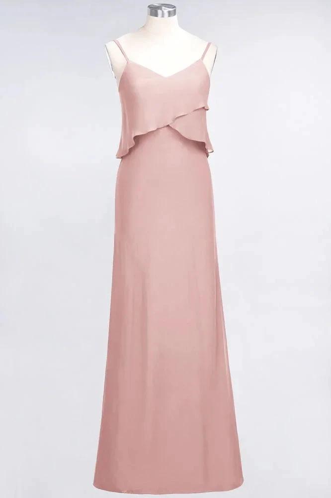 A-Line Chiffon Spaghetti V-Neck Bridesmaid Dress Sleeveless Maid of Honor Dress by misshow.com