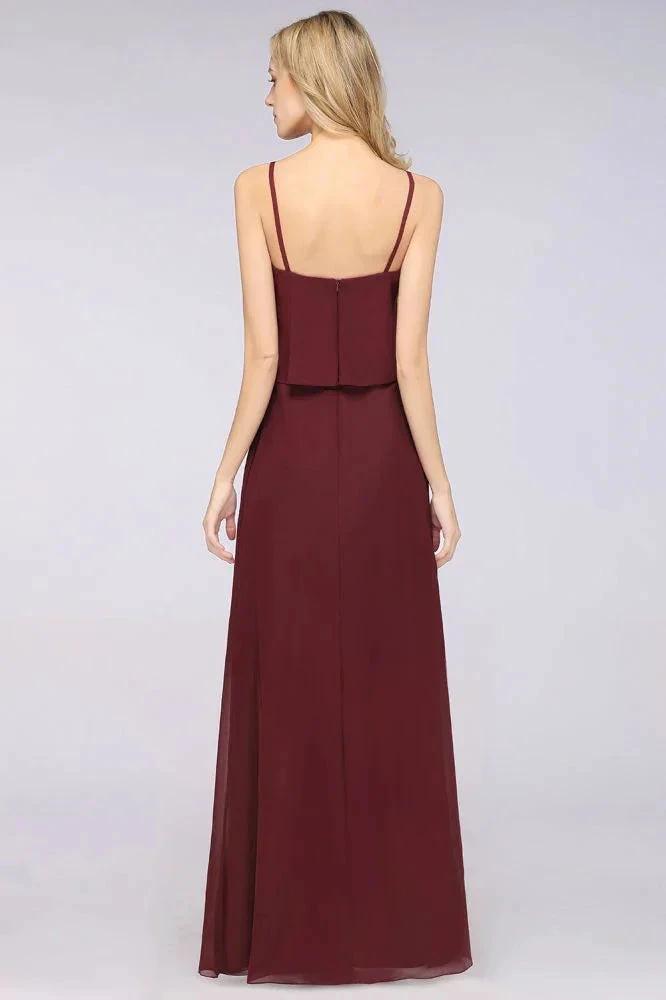 A-Line Chiffon Spaghetti V-Neck Bridesmaid Dress Sleeveless Maid of Honor Dress (ZD13119)