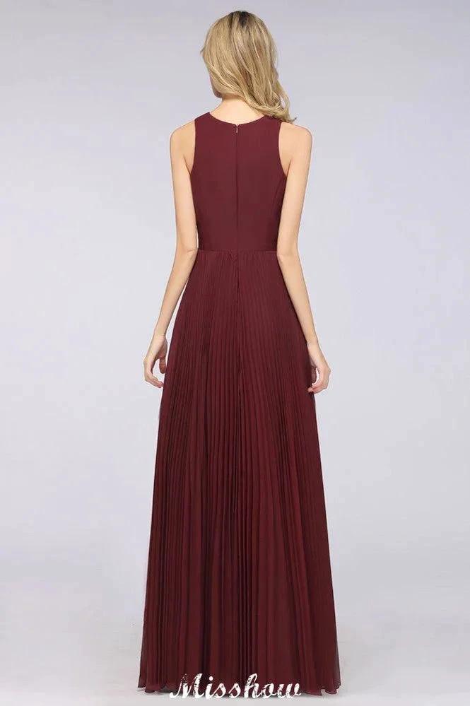A-Line Chiffon V-Neck Sleeveless Bridesmaid Dress Floor-Length Ruffles Side Split Evening Gown (ZD12902)