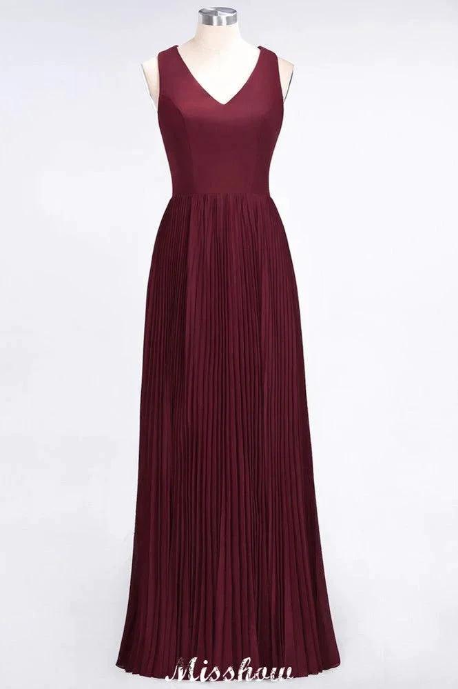 A-Line Chiffon V-Neck Sleeveless Bridesmaid Dress Floor-Length Ruffles Side Split Evening Gown (ZD12902)