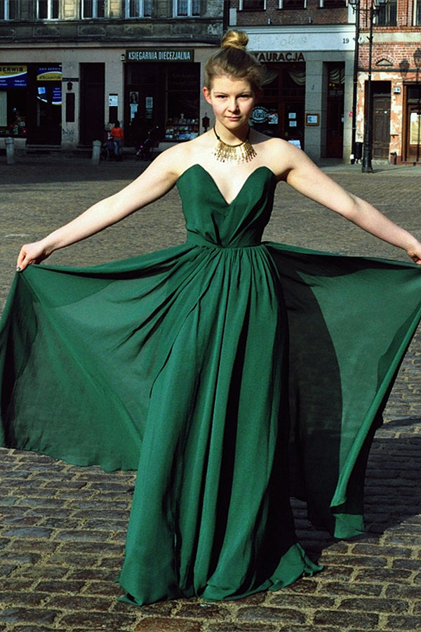 A-Line Deep V-Neck Floor-Length Chiffon Backless Prom Dress