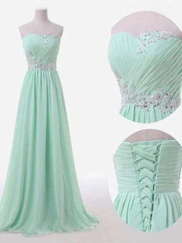 A-Line Elegant Sleeveless Sweetheart Floor-Length Beading Chiffon Bridesmaid Dresses (ZD13135)