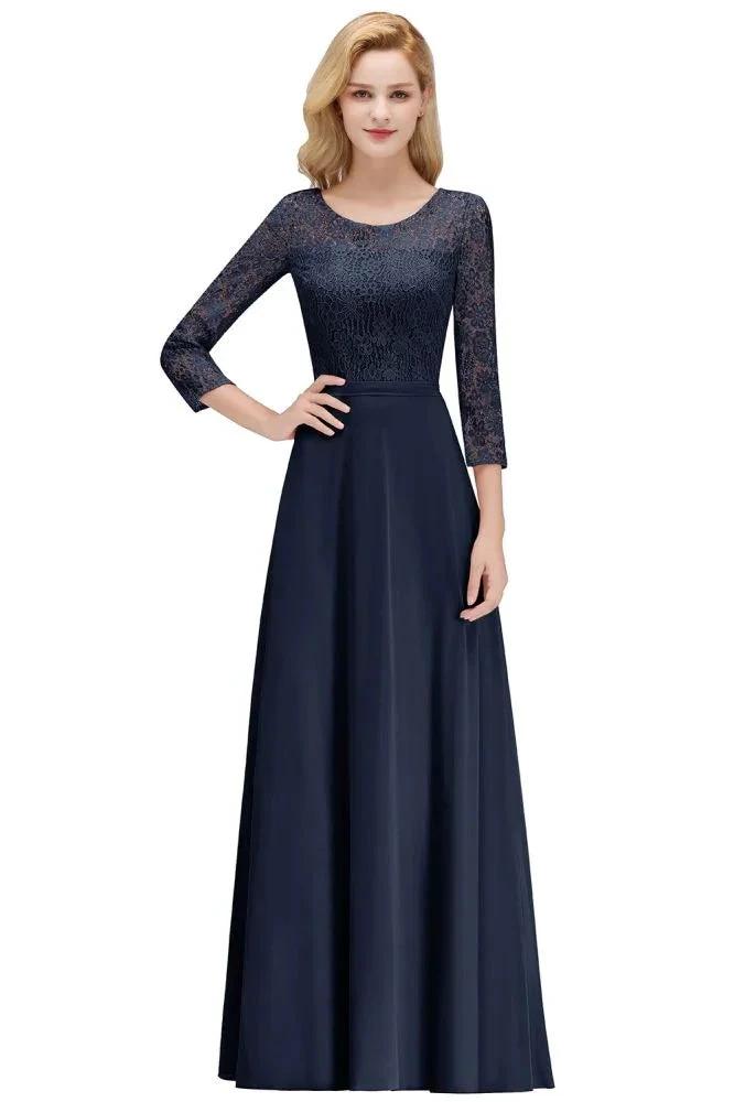 A-line Floor Length Lace Chiffon Bridesmaid Dresses with Sleeves by misshow.com